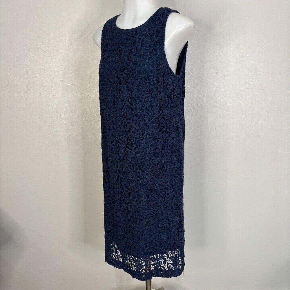 LOFT Shift Dress 6 Navy Blue Crochet Lace Sleeveless Women's - Picture 3 of 11